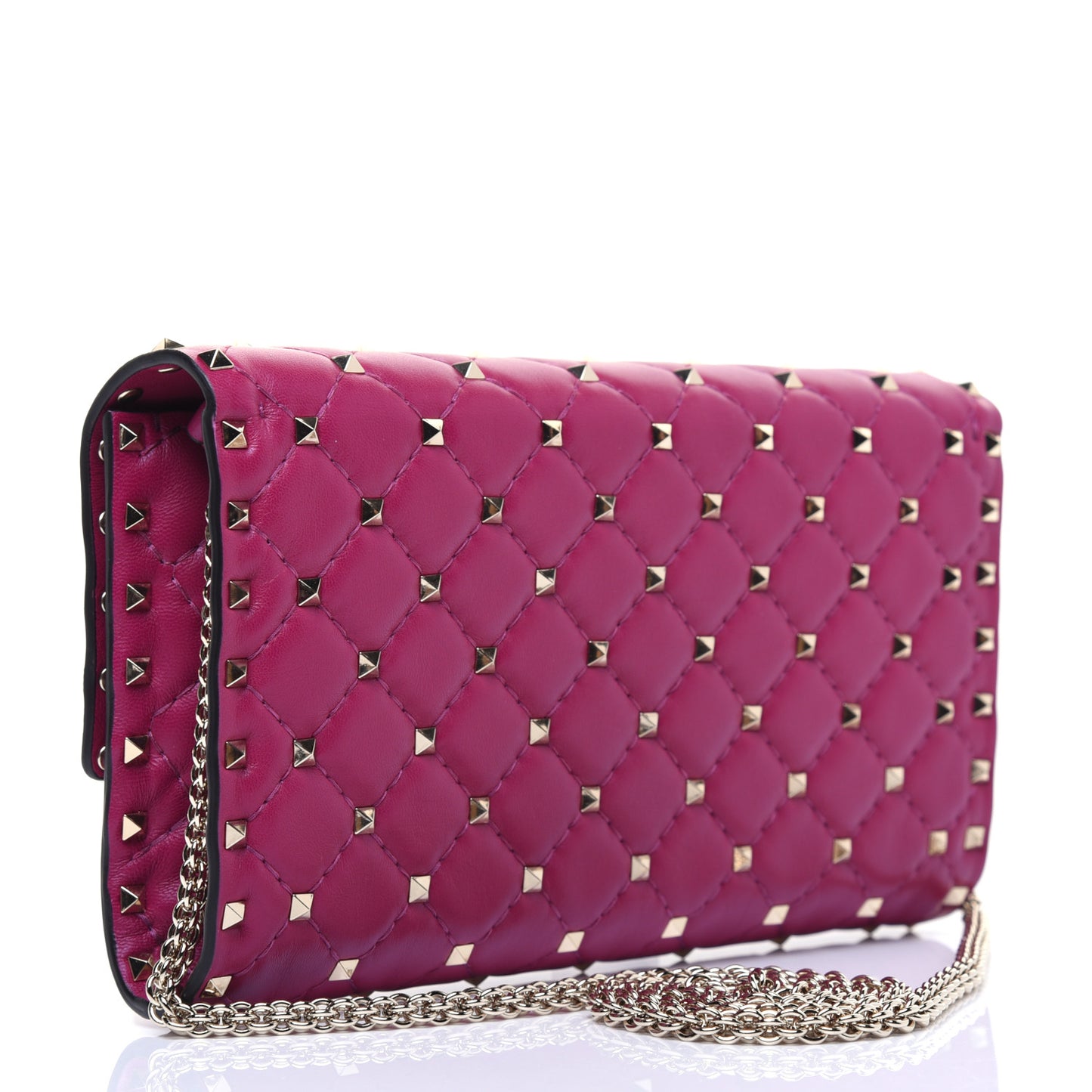 Nappa Rockstud Spike Wallet on Chain Raspberry