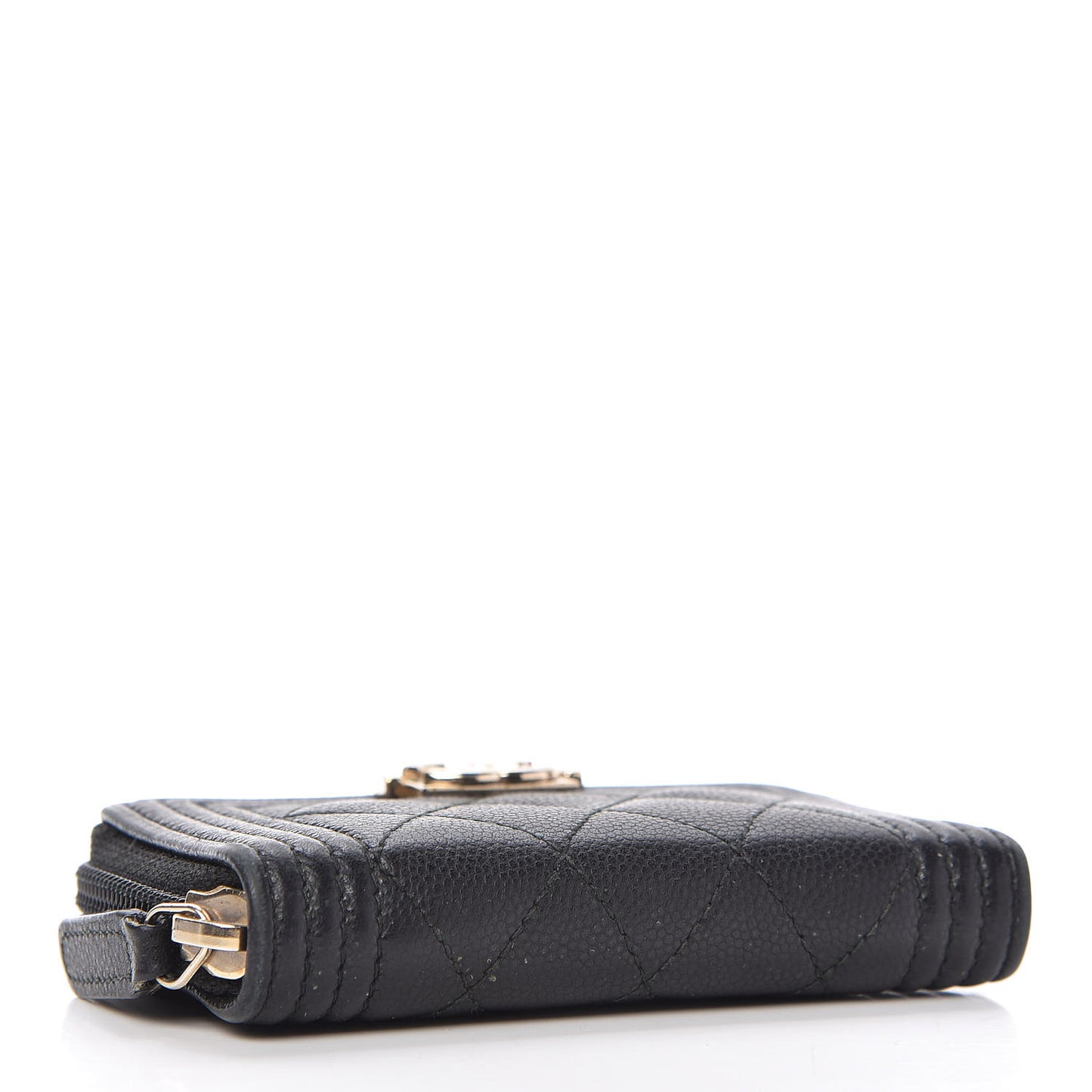 Caviar Quilted Boy Zip Around Coin Purse Wallet Black