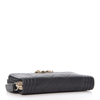 Chanel Caviar Quilted Boy Zip Around Coin Purse Wallet Black 4 of 11