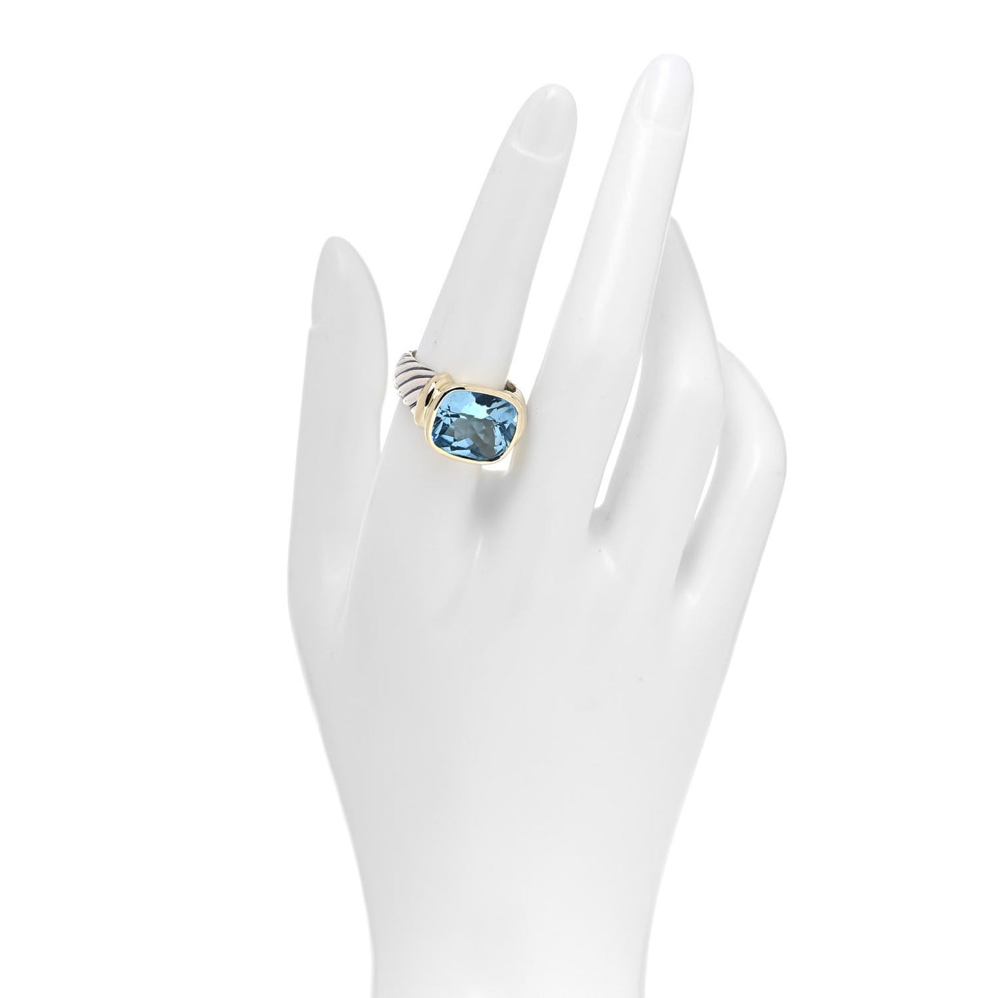 Sterling Silver 14K Yellow Gold Blue Topaz 14mm Noblesse Ring 57 8