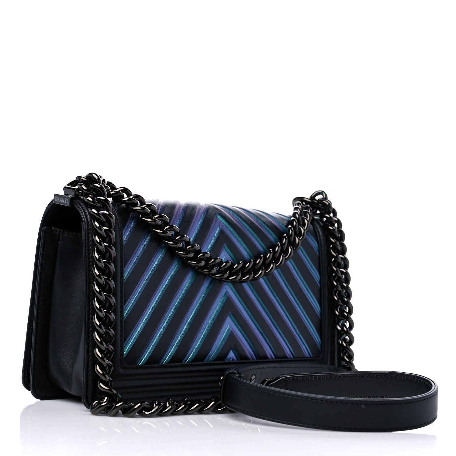 Chanel Calfskin Painted Chevron Embossed Medium Boy Flap Black 3 of 15