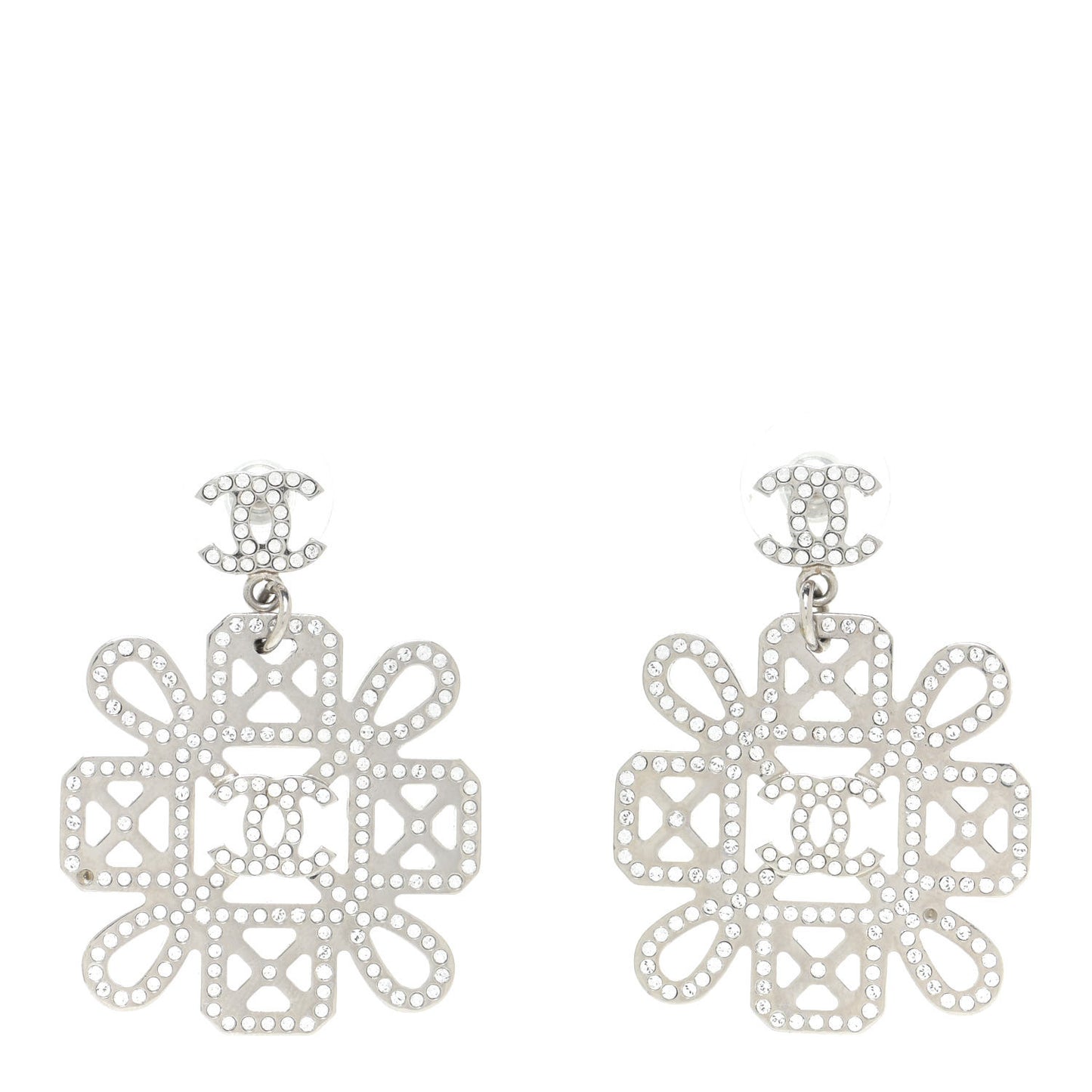 Crystal Strass Cross CC Earrings Silver