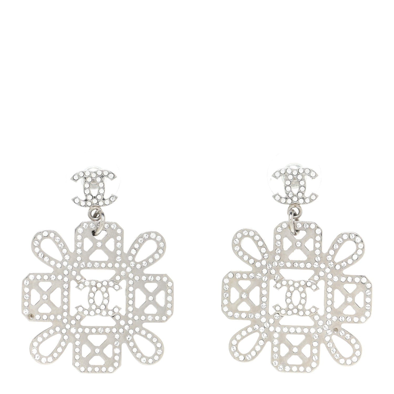 Chanel Crystal Strass Cross CC Earrings Silver 2 of 7