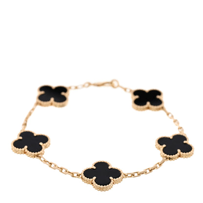 Van Cleef & Arpels 18K Yellow Gold Black Onyx 5 Motifs Vintage Alhambra Bracelet 1 of 5