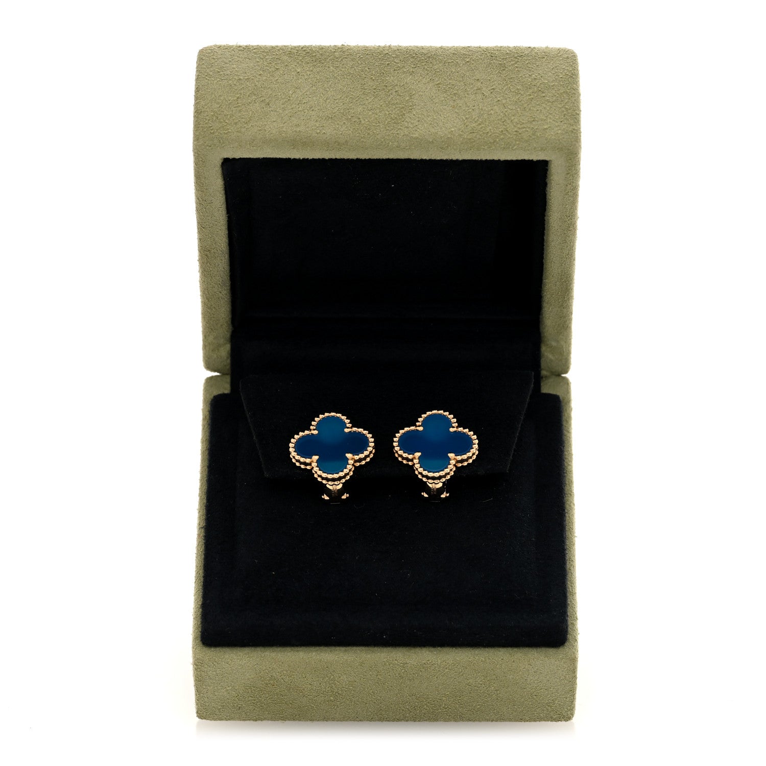 Van Cleef & Arpels 18K Yellow Gold Blue Agate Vintage Alhambra Earrings 5 of 5