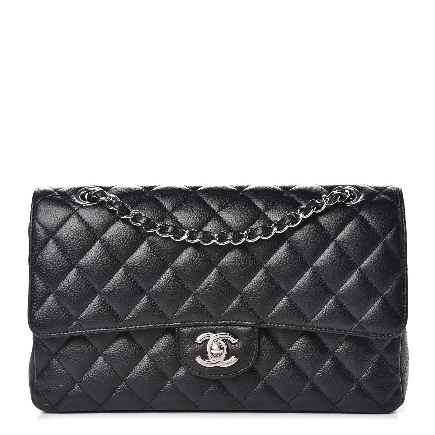 Caviar Quilted Medium Double Flap Black