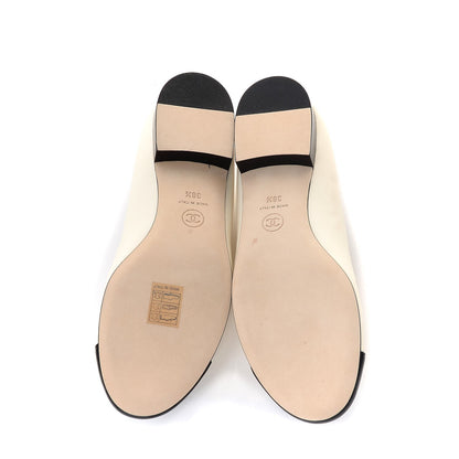 Chanel Lambskin Cap Toe Crystal Star Flats 38.5 White Black 5 of 11