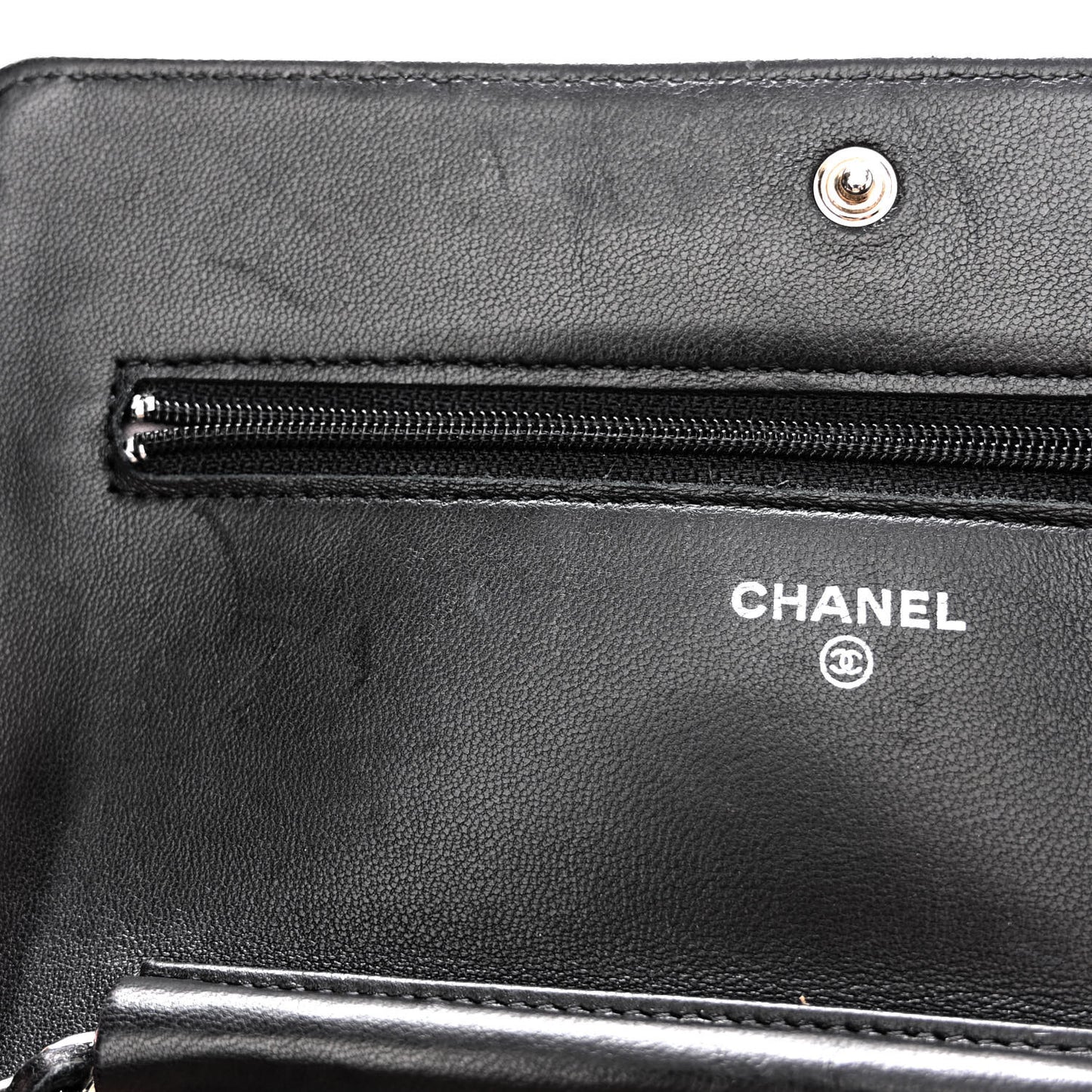 Lambskin Camellia Embossed Wallet With Chain WOC Black