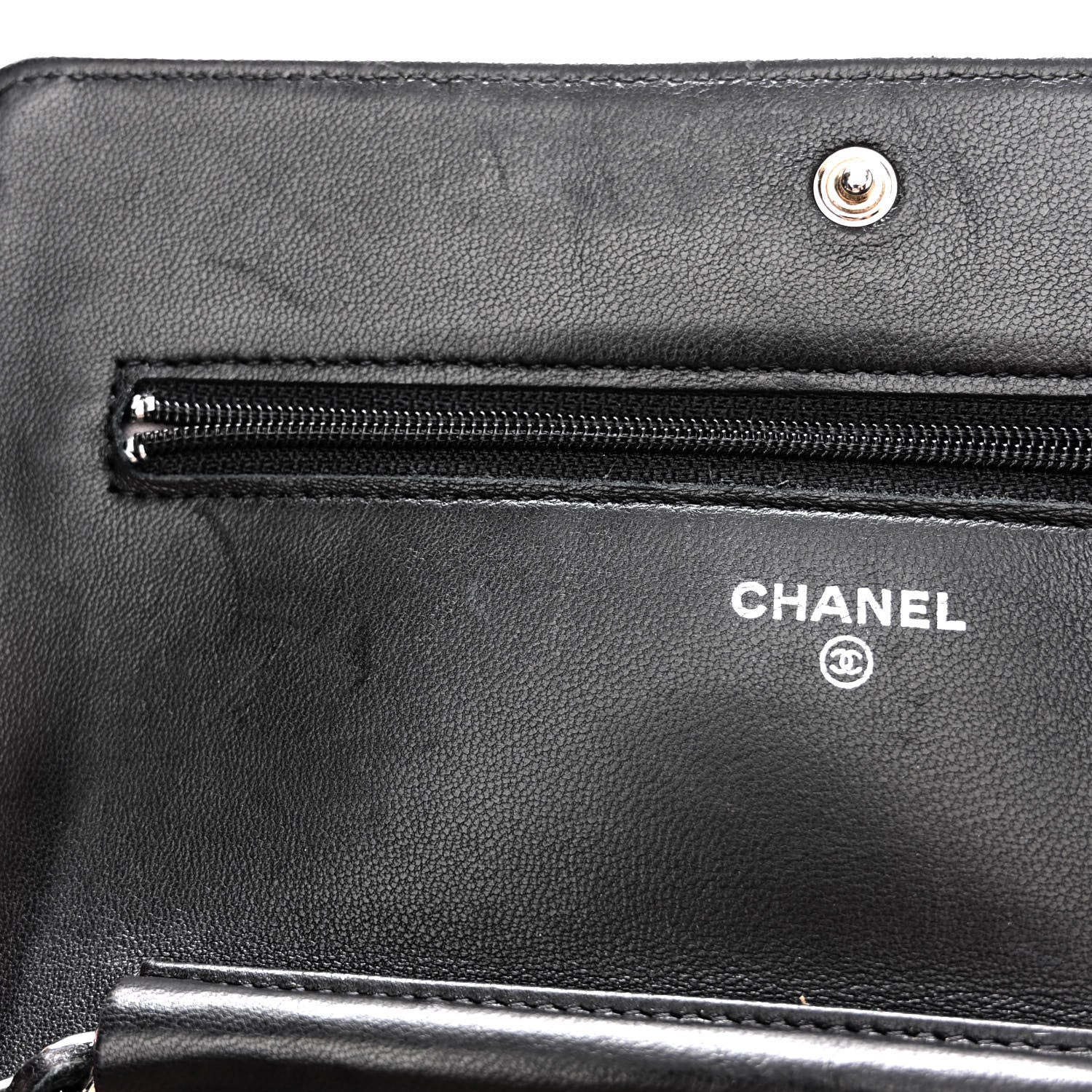 Chanel Lambskin Camellia Embossed Wallet With Chain WOC Black 10 of 12