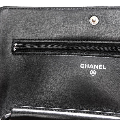 Chanel Lambskin Camellia Embossed Wallet With Chain WOC Black 10 of 12