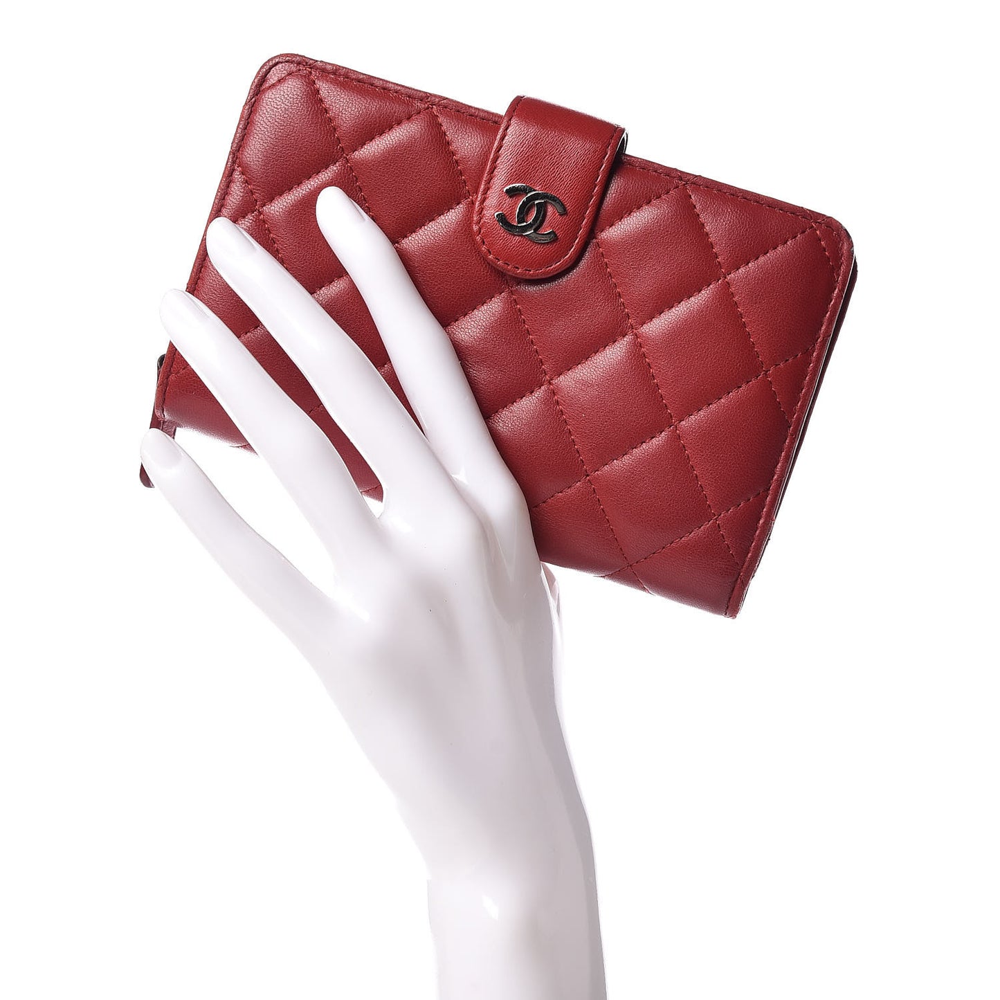 Lambskin Quilted Zipped Pocket Wallet Red