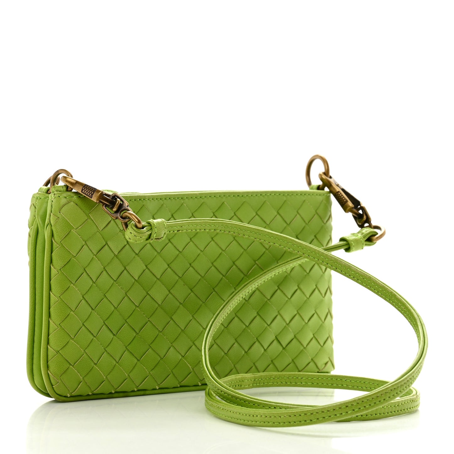 Nappa Intrecciato Convertible Clutch Kiwi