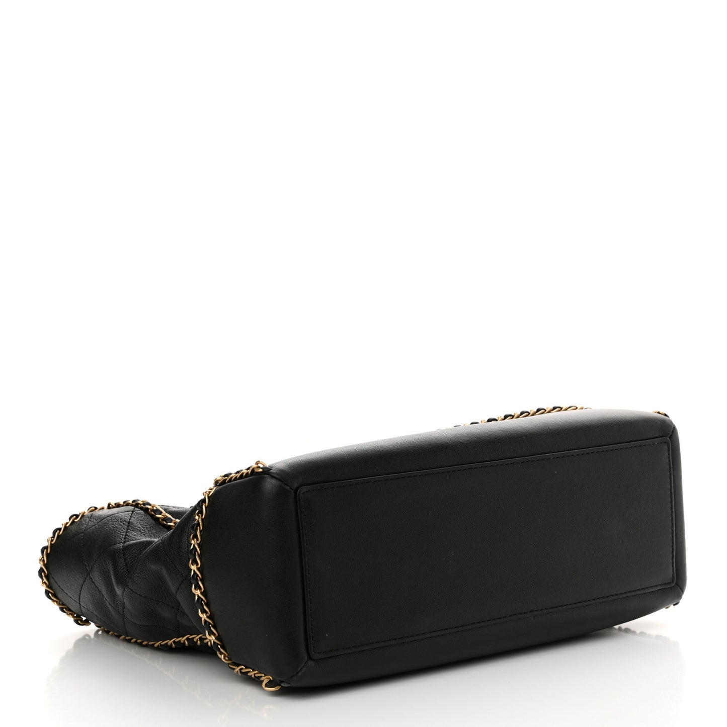 Calfskin Quilted Chain Lines Shopping Tote Black