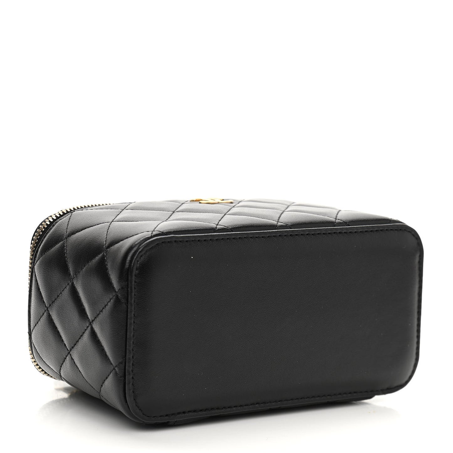 Lambskin Quilted Small Top Handle Vanity Case With Chain Black