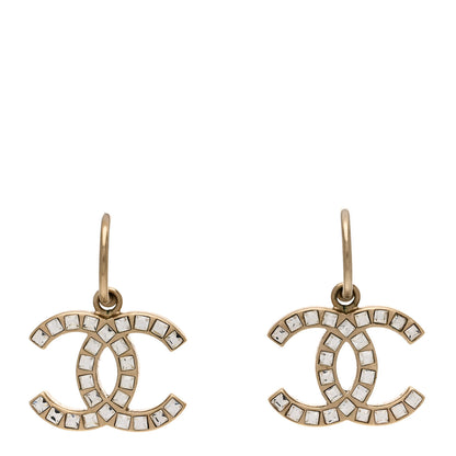 Chanel Baguette Crystal CC Dangle Earrings Light Gold 1 of 5