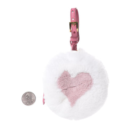 Prada Rabbit Fur Heart Bag Charm White Pink 2 of 4