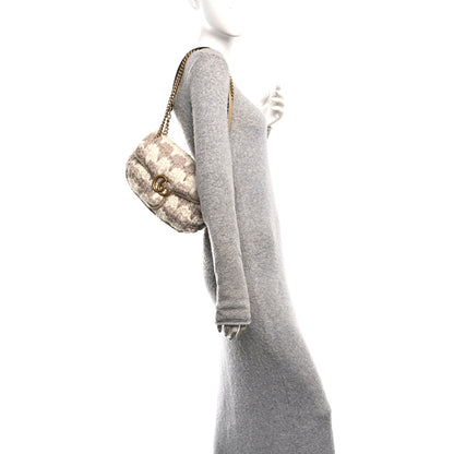 Gucci Wool Houndstooth Woven Small GG Marmont Shoulder Bag Beige White Sand 2 of 10