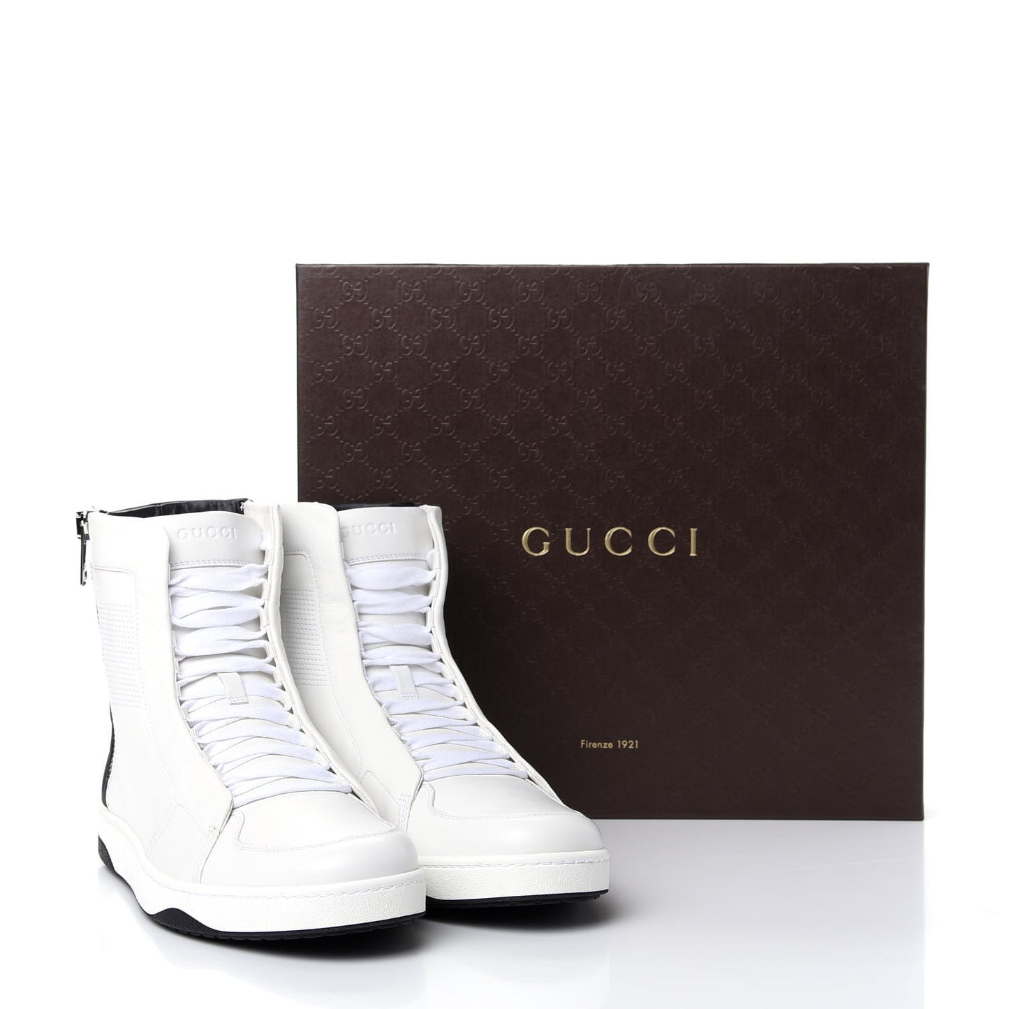 Calfskin Mens High Top Sneakers 9 White