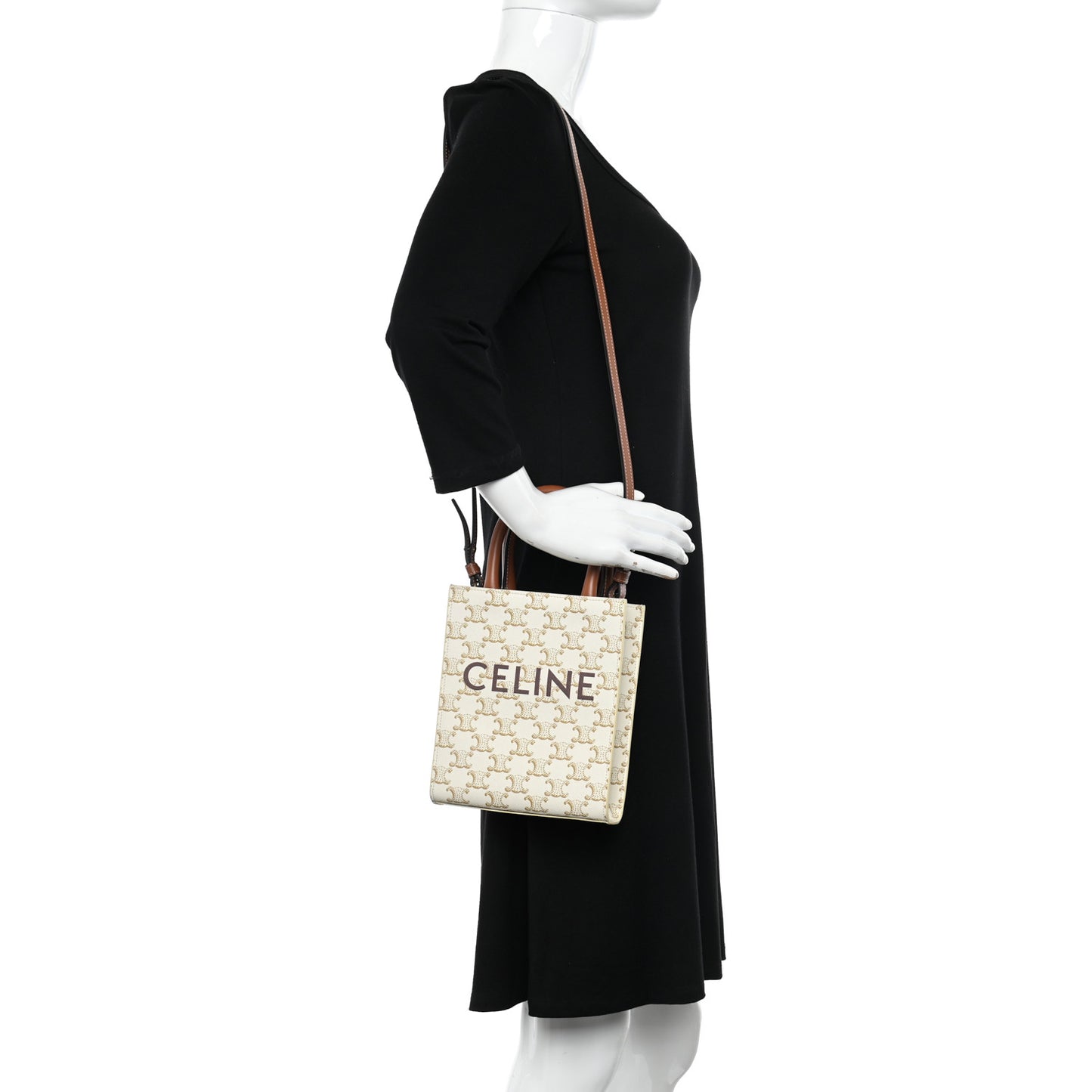 Triomphe Canvas Calfskin Mini Vertical Cabas White