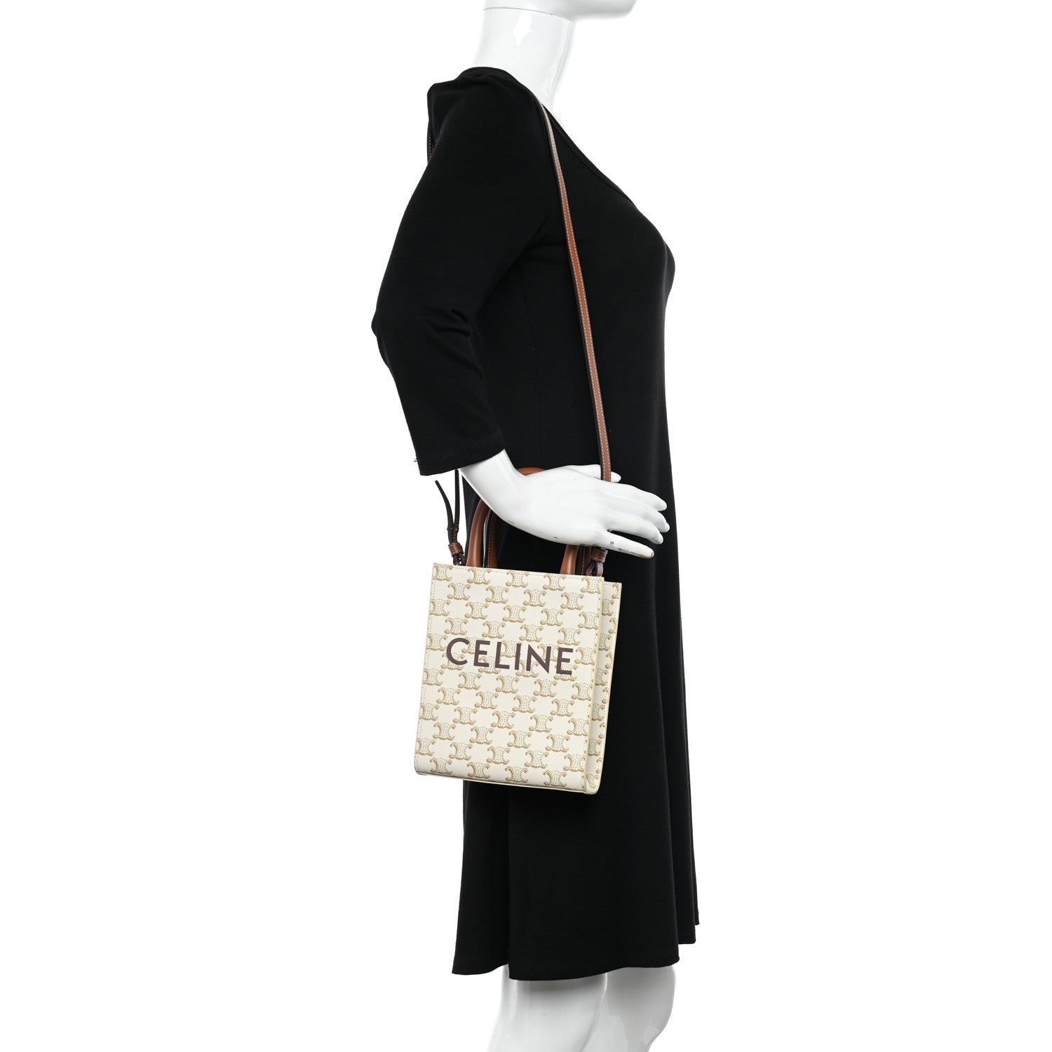 Celine Triomphe Canvas Calfskin Mini Vertical Cabas White 2 of 8
