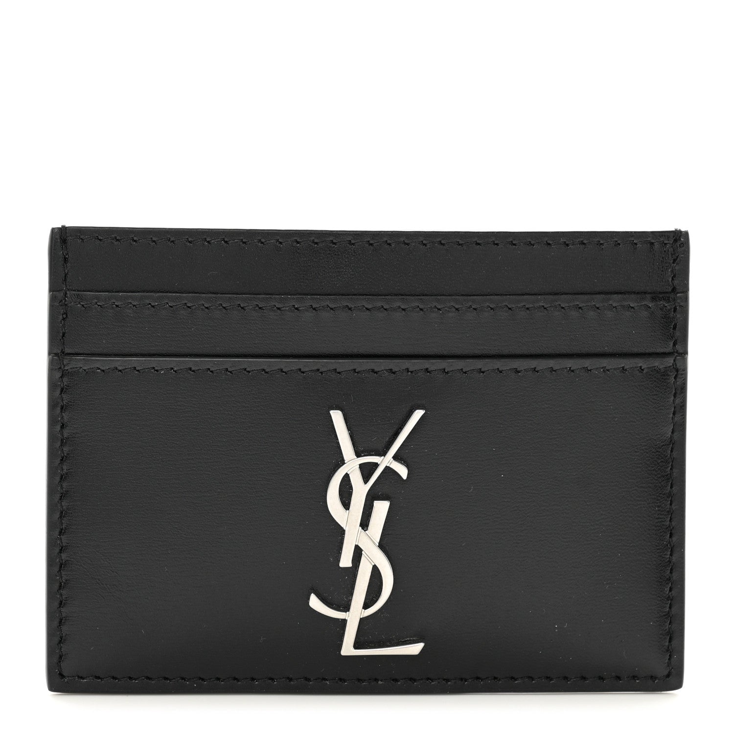 Saint Laurent Calfskin Monogram Credit Card Case Black 1 of 7