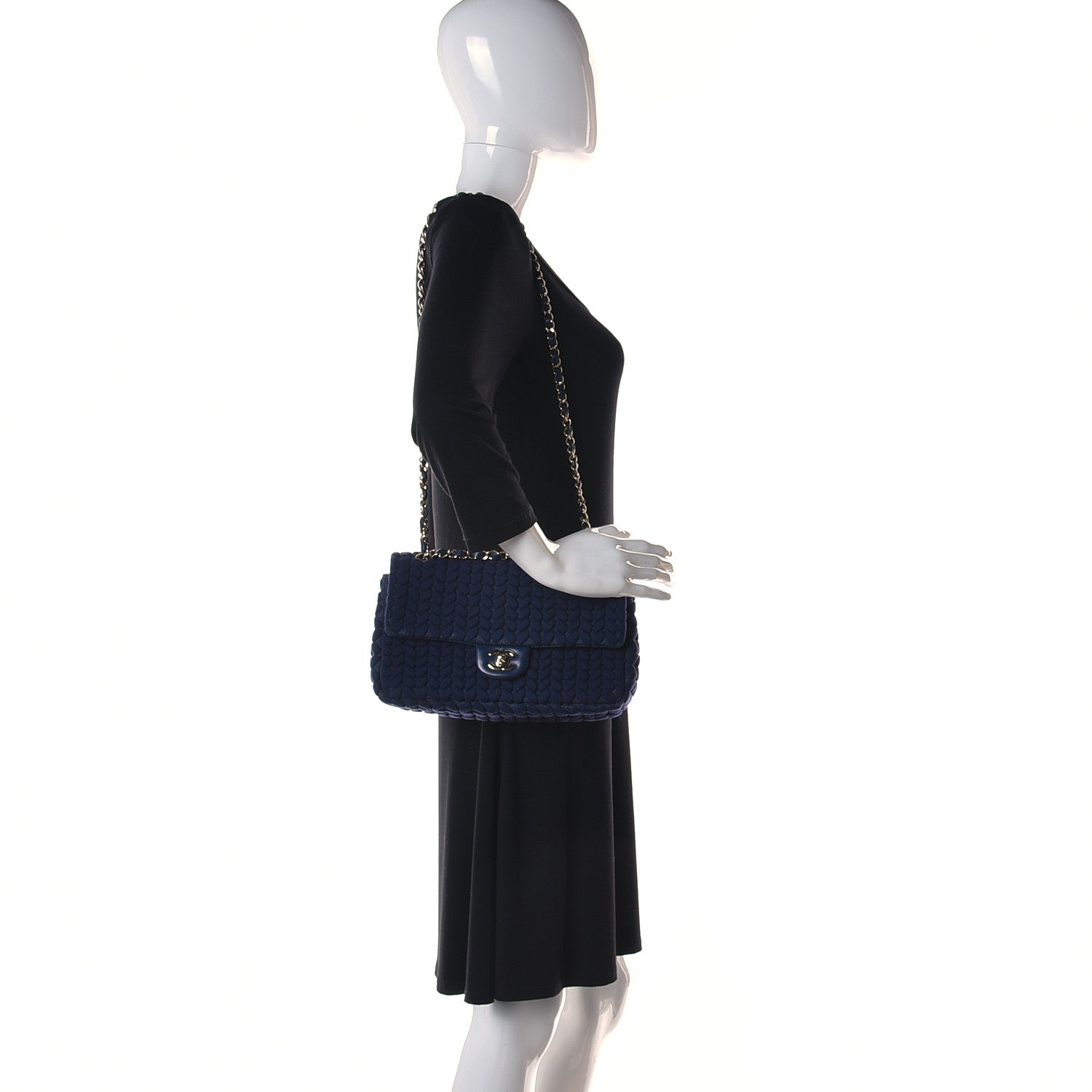 Chanel Woven Jersey Medium Single Flap Navy 2 of 10