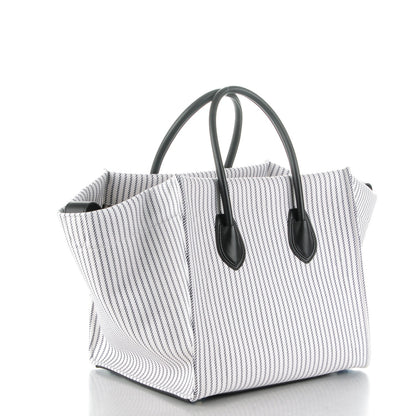 Celine Cotton Canvas Striped Medium Phantom Luggage White Navy 3 of 9