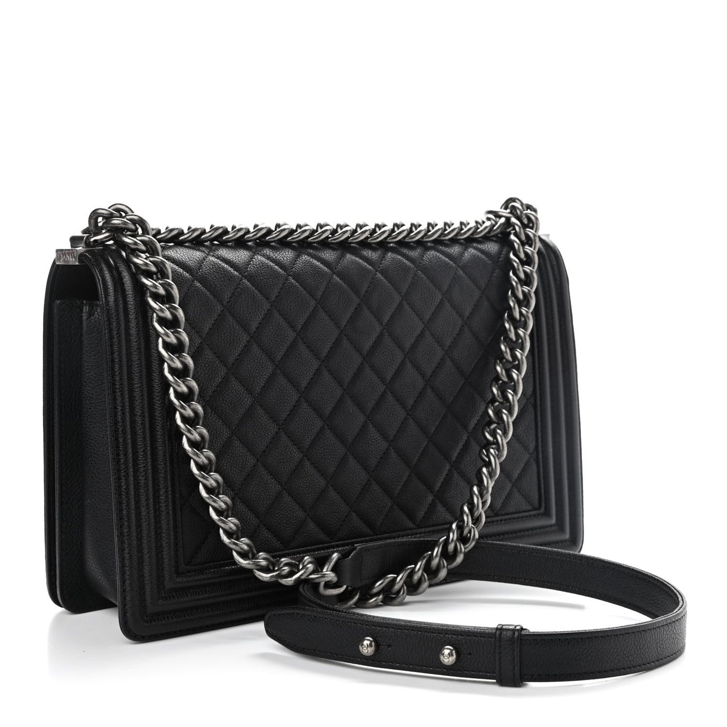 Grained Calfskin Quilted New Medium Boy Flap Black
