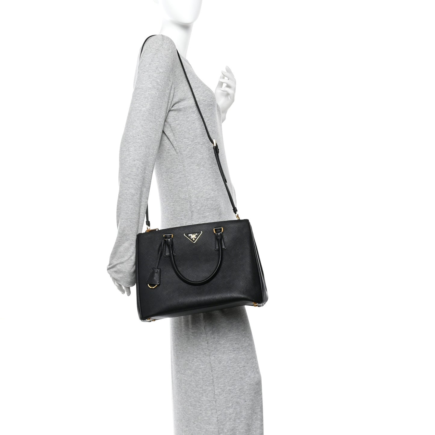 Saffiano Lux Large Galleria Double Zip Tote Black