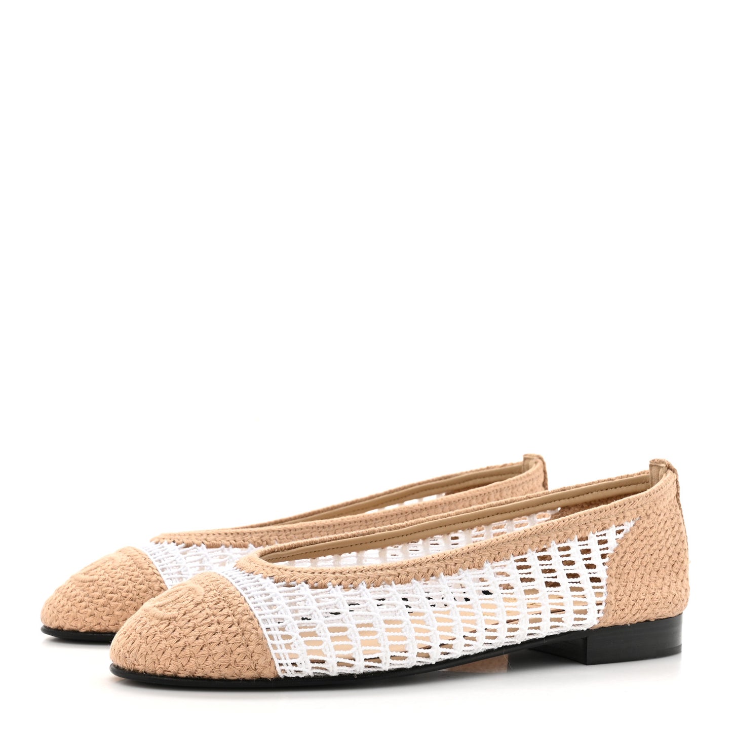 Raffia Cap Toe Ballerina Flats 36 Beige White