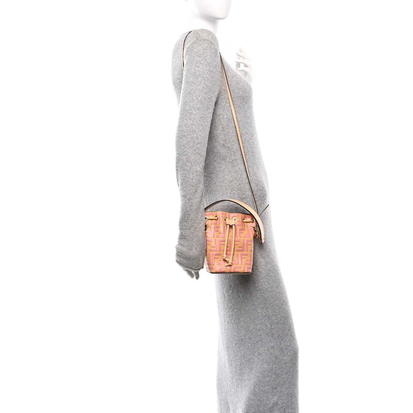 Vitello Liberty F is Fendi Bi-Color FF 1974 Embossed Mini Mon Tresor Bucket Bag Savana Lollypop