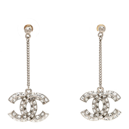 Chanel Baguette Crystal CC Drop Earrings Silver 1 of 5