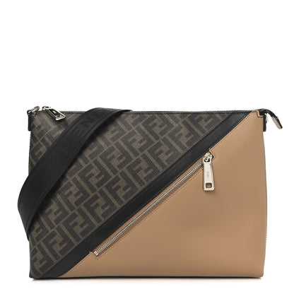 Fendi Glazed Fabric Vitello King FF 1974 Diagonal Medium East West Messenger Tobacco Moro Cuoio 1 of 10