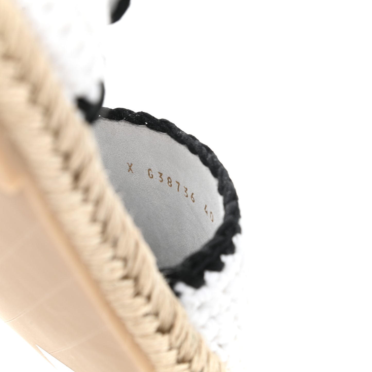 Braided Knit Cap Toe CC Ankle Strap Espadrilles 40 White Black