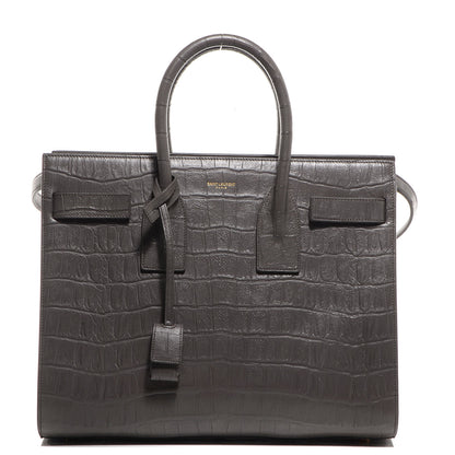 Saint Laurent Calfskin Crocodile Embossed Small Sac de Jour Earth 1 of 10