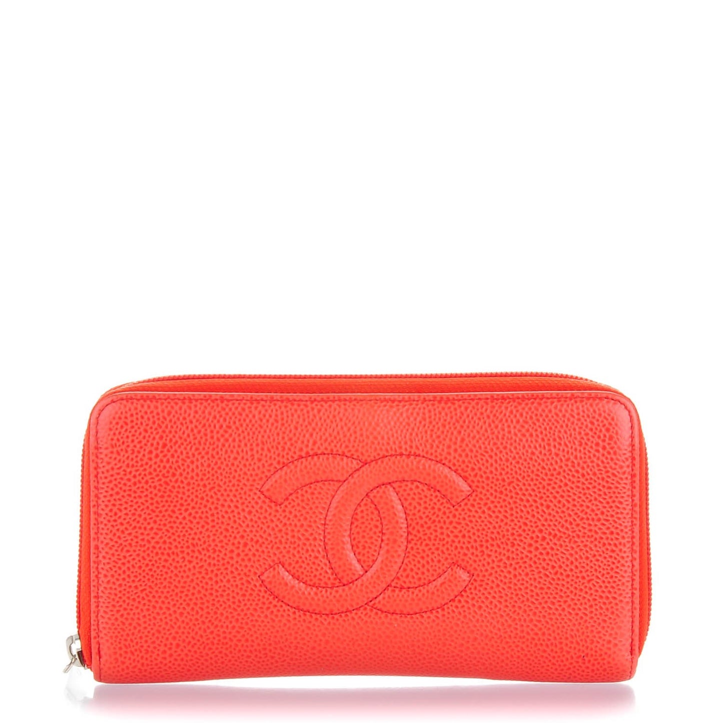 Caviar Large Timeless CC Gusset Zip Around Wallet Light Red