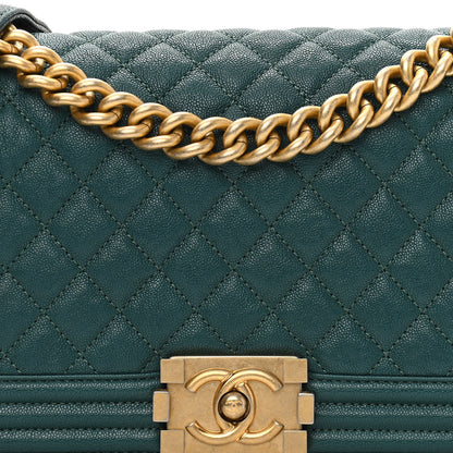Chanel Caviar Quilted Medium Boy Flap Dark Green 7 of 9