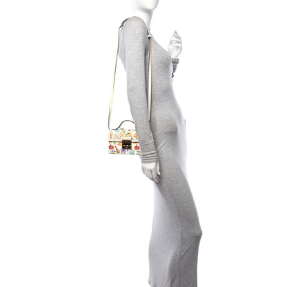Gucci X PIKARAR Textured Dollar Calfskin Animal Print Mini Padlock Top Handle Shoulder Bag Beige Mystic White Multicolor 2 of 16