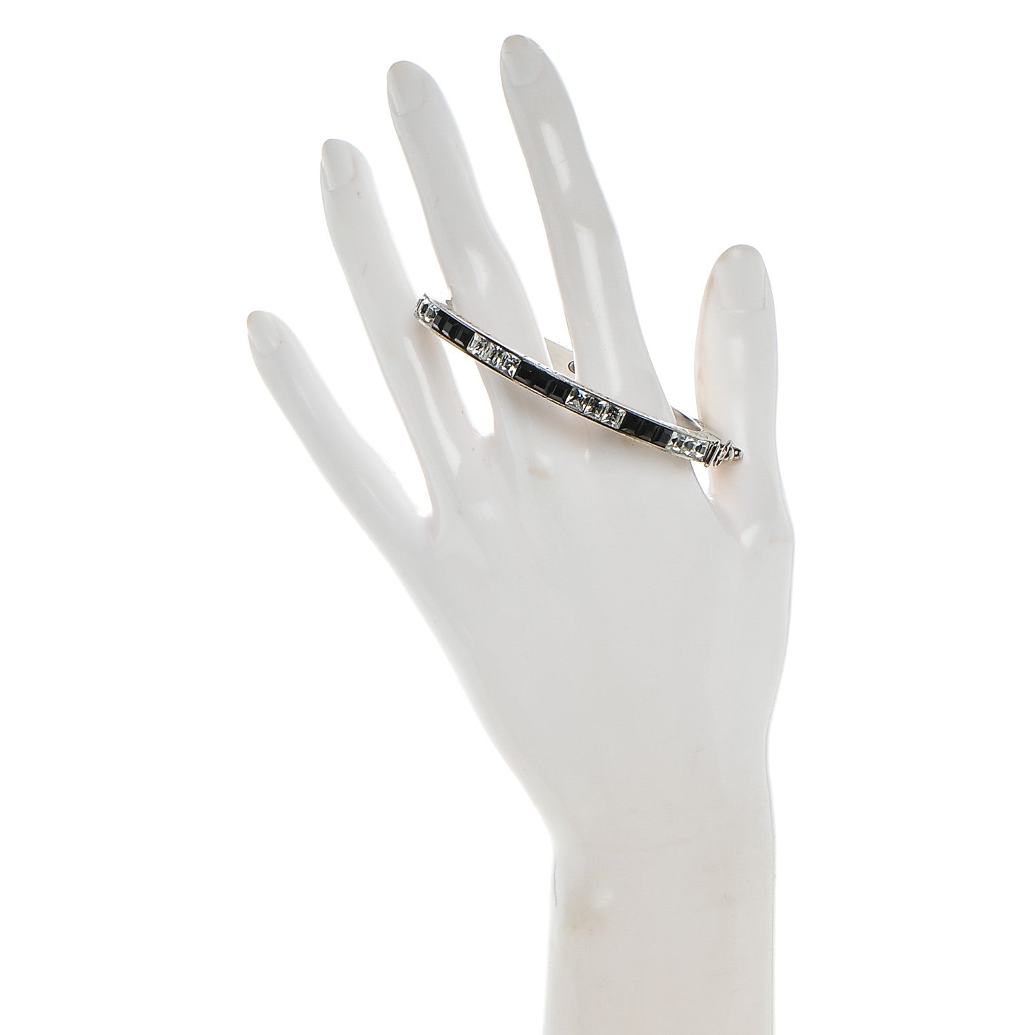 Chanel Baguette Crystal Bangle Silver Black 2 of 6