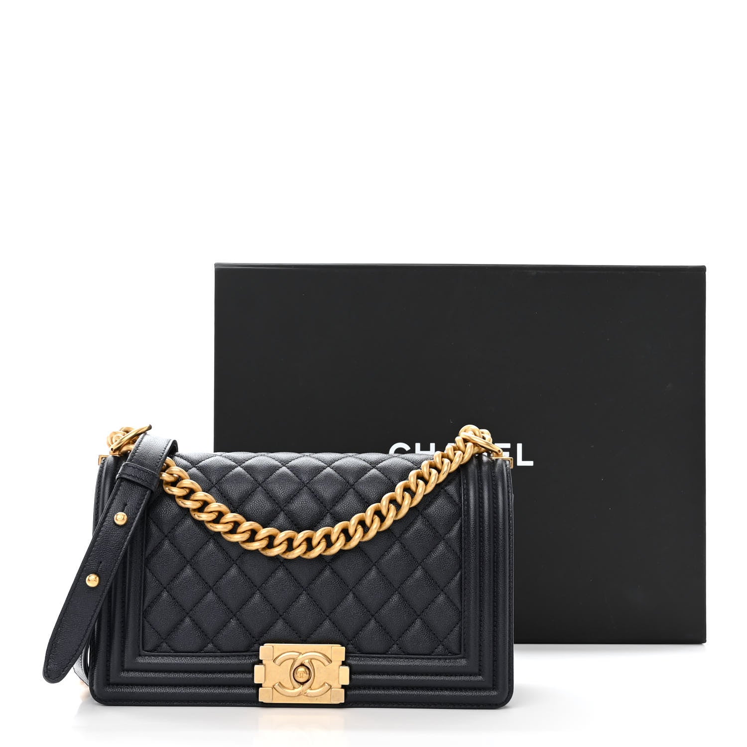 Chanel Caviar Quilted Medium Boy Flap Dark Navy Blue 12 of 12