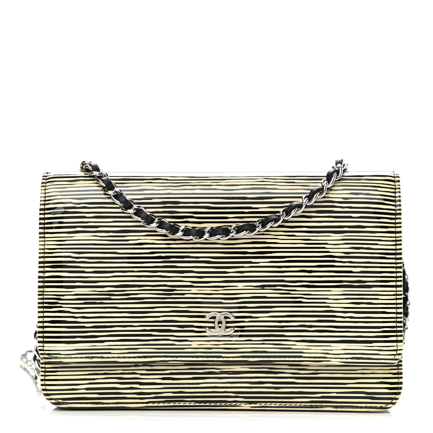 Patent Striped Wallet On Chain WOC Black