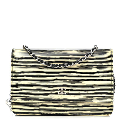 Chanel Patent Striped Wallet On Chain WOC Black 1 of 11