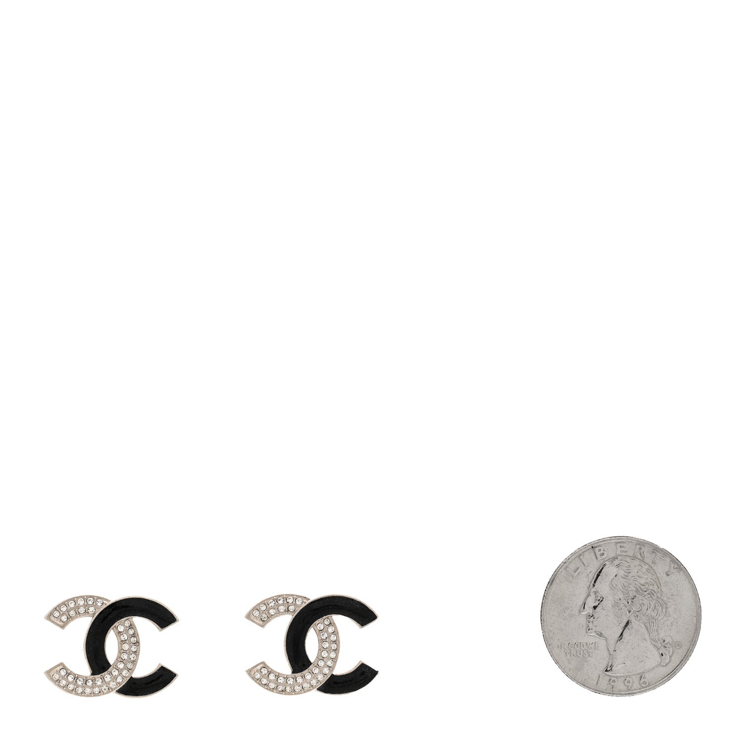 Chanel Crystal Enamel CC Earrings Silver Black 2 of 5