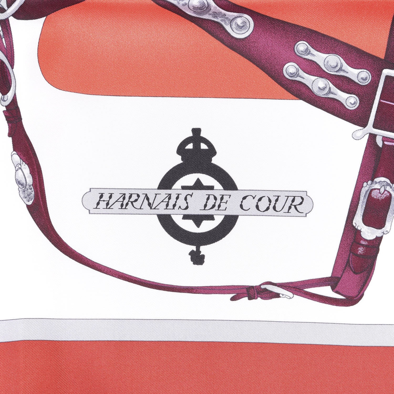 Hermes Silk Harnais De Cour Scarf 90 Bordeaux Black Corail 3 of 6