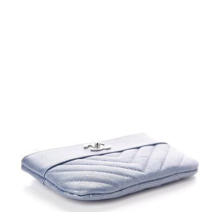 Chanel Metallic Caviar Chevron Quilted Small Vintage Mademoiselle Cosmetic Case Blue 4 of 7