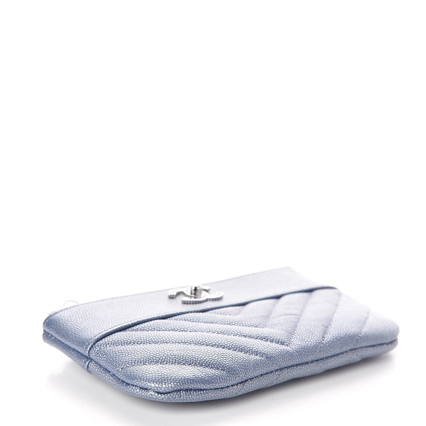 Metallic Caviar Chevron Quilted Small Vintage Mademoiselle Cosmetic Case Blue