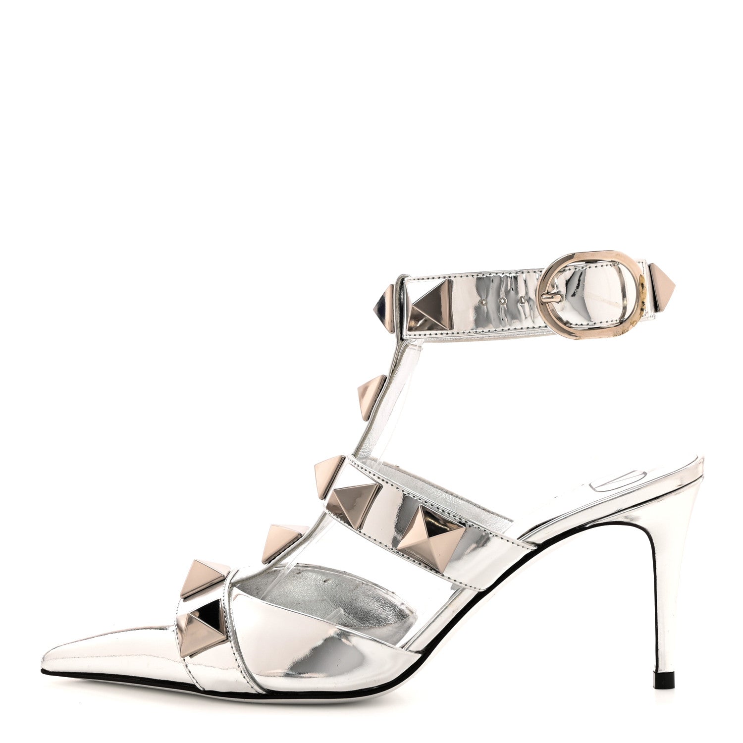 Valentino Garavani Metallic Roman Stud Ankle Strap 80mm Pumps 35 Silver 1 of 16