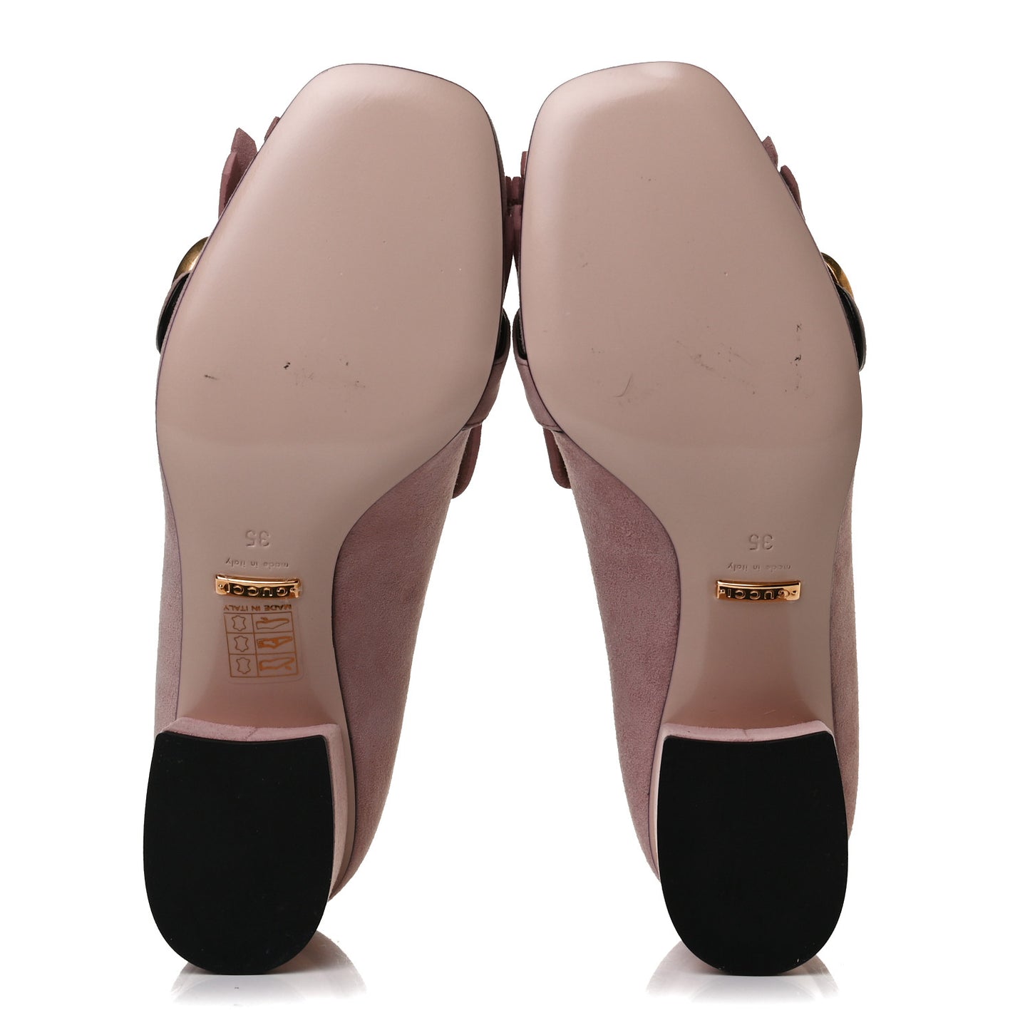 Kid Scamosciato GG Marmont Fringe 50mm Loafer Pumps 35 Crystal Pink