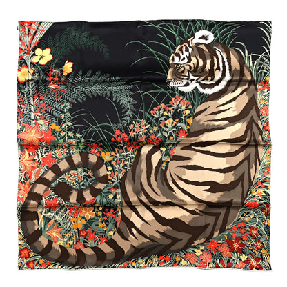 Hermes Silk Tyger Tyger Scarf 70 Black Beige Corail 1 of 6