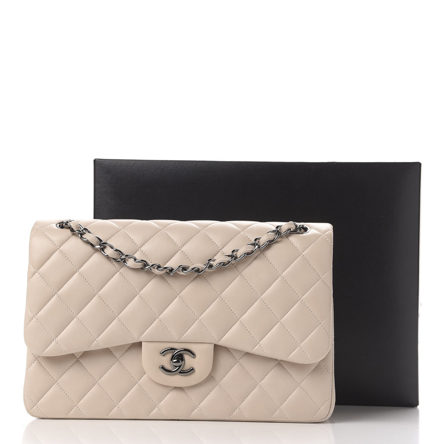 Chanel Lambskin Quilted Jumbo Double Flap Light Beige 11 of 11
